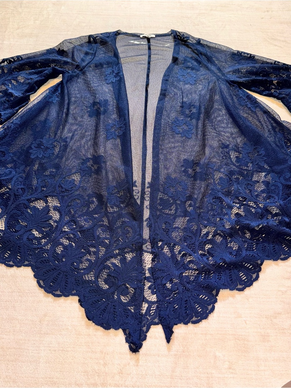 Maurices Navy Lace Floral Kimono Cardigan - Picture 2 of 15